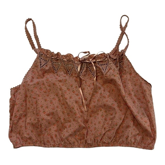 Lucky Brand Lace Detail Spaghetti Strap bow tie Top Shirt XL Cropped Floral Boho - Picture 1 of 15